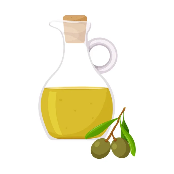Olivenöl Einem Krug Und Ein Zweig Eines Olivenbaums Mit Grünen — Stockvektor