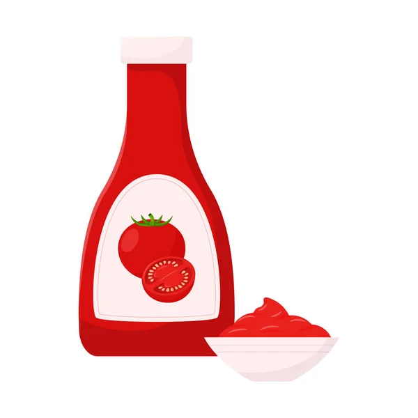Eine Rote Flasche Tomatenketchup Mit Tomaten Auf Den Etiketten Und — Stockvektor