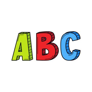 ABC harfleri karalama tarzında. Elle çizilmiş renkli vektör çizimi. Tasarım ögeleri beyaz arkaplanda izole edilir.