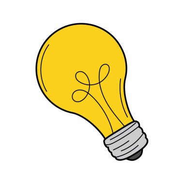 Parlayan bir ampul, bir fikrin sembolü, içgörü. Karalama. Elle çizilmiş renkli vektör çizimi. Tasarım elementleri beyaz bir arkaplanda izole edilir
