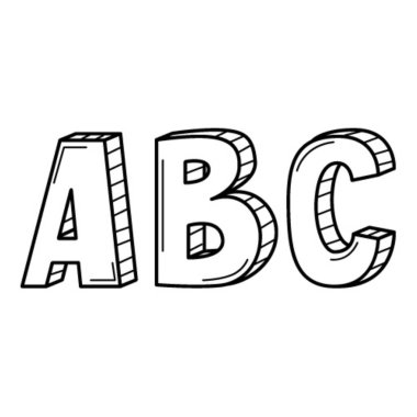 The letters ABC in doodle style. Hand-drawn black and white vector illustration. Design elements are isolated on a white background.