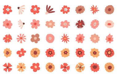 Bir dizi basit botanik elementi. Çocuksu bir çiçek tomurcuğu. Boho renkleri. Beyaz arkaplanda izole edilmiş düz vektör çizimleri