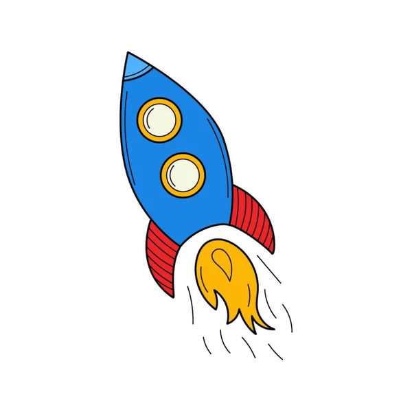 Een Vliegende Raket Doodle Een Opstartsymbool Handgetekende Bkleurrijke Vectorillustratie Design — Stockvector