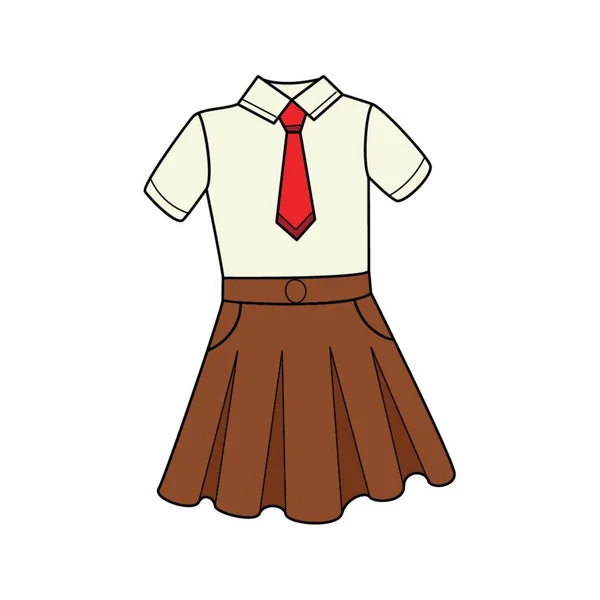 Girls School Uniforms Blouse Tie Skirt Clothes Doodle Hand Drawn — Stock Vector