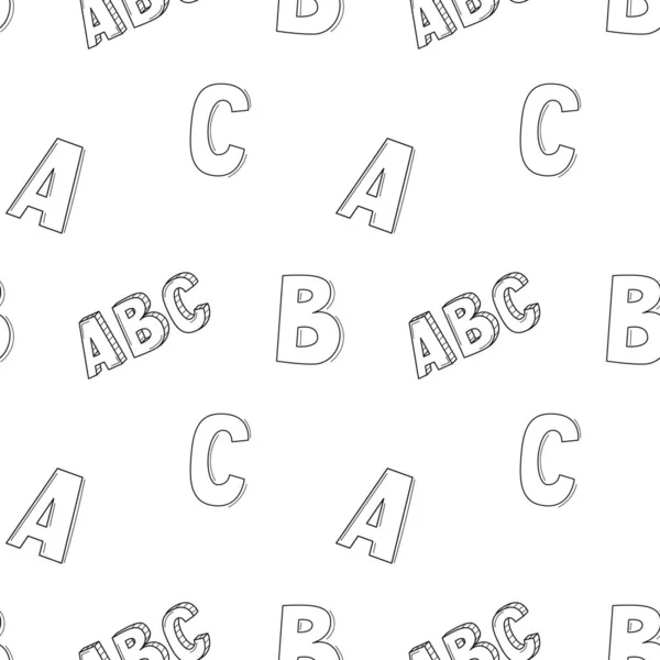School Simple Seamless Pattern Letters Abc Black White Background Isolated — Stock Vector