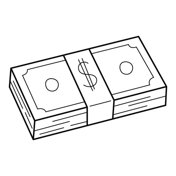 一堆纸钞 一捆美元钞票 金钱积累 贿赂的象征直线图标 手绘黑白矢量图解 被白色背景隔离 — 图库矢量图片