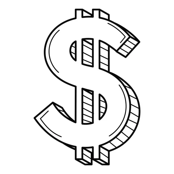 Trojrozměrný Symbol Dolaru Americká Měna Lineární Ikona Podpis Ručně Kreslená — Stockový vektor