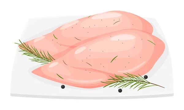 Chicken Breast Plate Ready Made Meat Dish Sprig Rosemary Pepper — Vetor de Stock