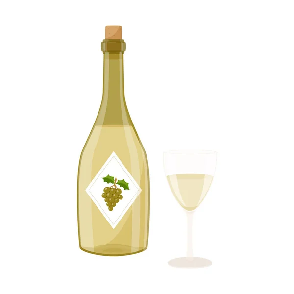 Een Fles Witte Wijn Met Een Kurk Een Gevuld Transparant — Stockvector
