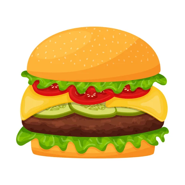 Hamburger Cutlet Lettuce Cheese Tomatoes Cucumbers Cheeseburger Fast Street Food — Image vectorielle