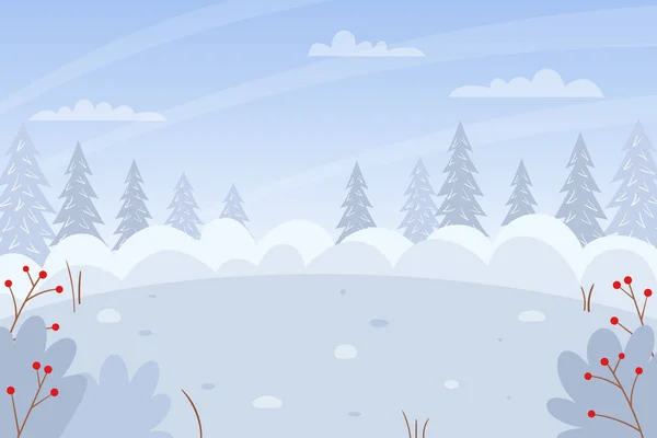 Invierno Horizontal Paisaje Nevado Deriva Nieve Arbustos Abetos Nieve Arbustos — Vector de stock