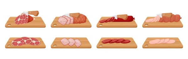 Varkensvlees Met Knokkel Gekookte Gerookte Worst Gekookt Varkensvlees Een Mes — Stockvector