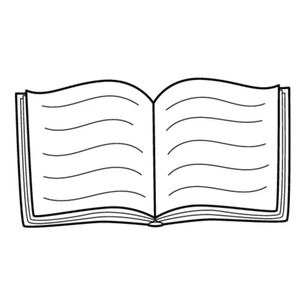 Livre Ouvert Avec Texte Doodle Illustration Vectorielle Noir Blanc Dessinée — Image vectorielle
