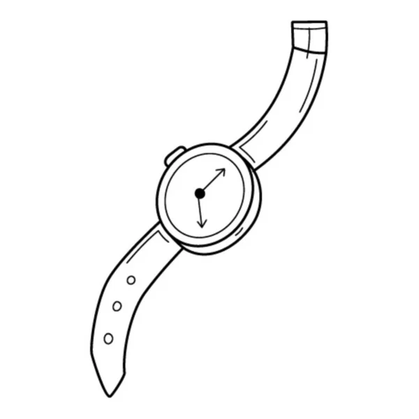 Eine Armbanduhr Mit Armband Doodle Stil Handgezeichnete Schwarz Weiß Vektorillustration — Stockvektor