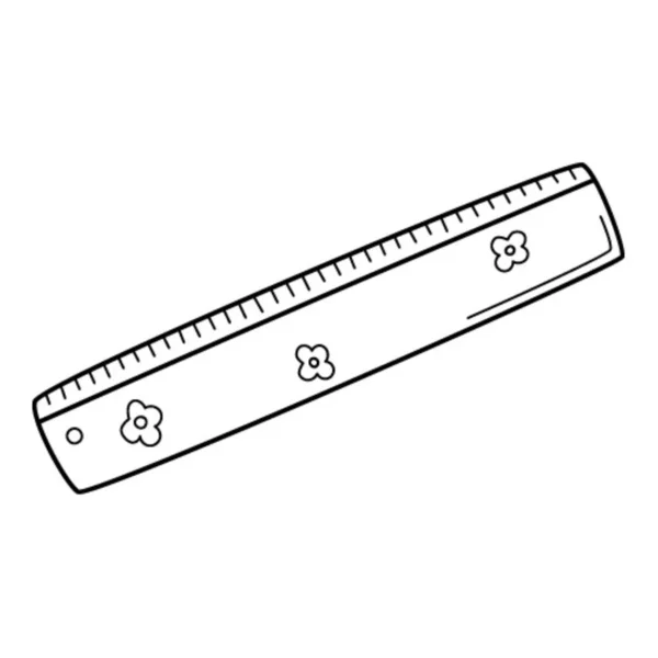 Ein Einfaches Lineal Mit Blumen Schulartikel Doodle Handgezeichnete Schwarz Weiß — Stockvektor