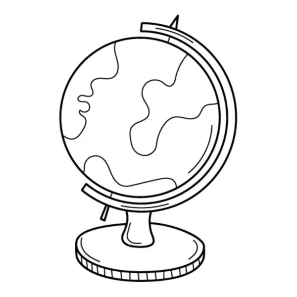 Globe Stand School Item Doodle Globus Hand Drawn Black White — Stockový vektor