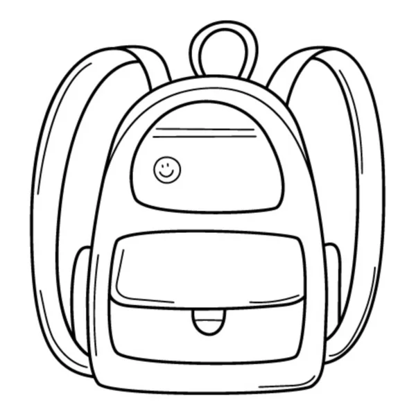 School Backpack Pockets Doodle Hand Drawn Black White Vector Illustration — Image vectorielle