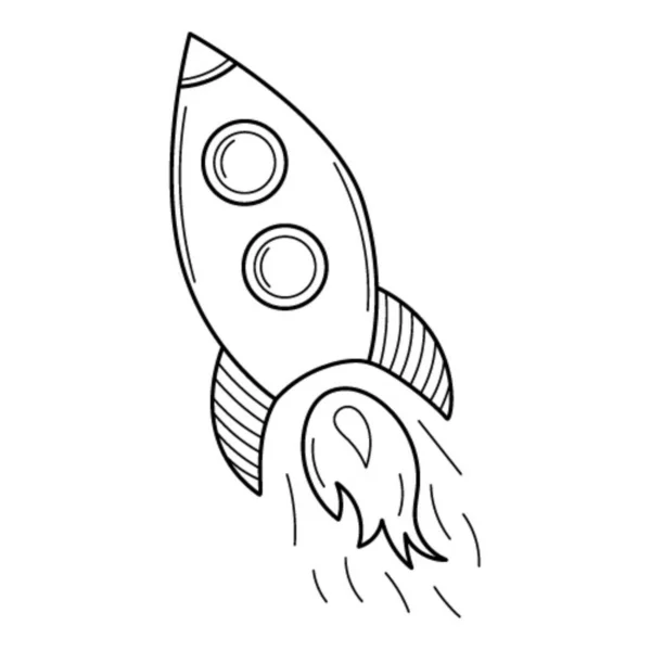 Flying Rocket Doodle Startup Symbol Hand Drawn Black White Vector — Stockvector