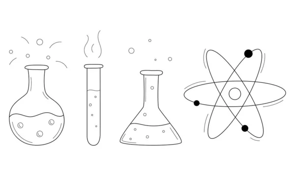 Set Doodle Icons Flasks Test Tubes Beakers Inventory Analysis Chemical — Stock Vector