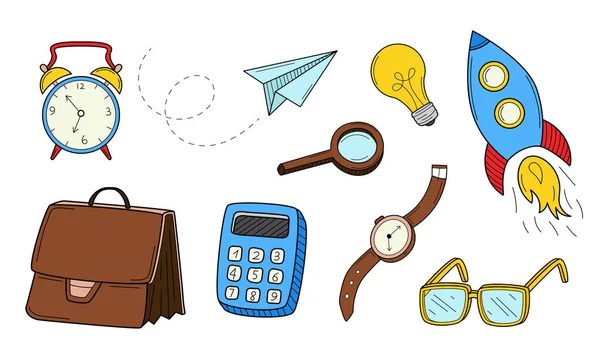 Conjunto Ícones Doodle Negócios Trabalho Startup Elementos Decorativos Desenhados Com — Vetor de Stock