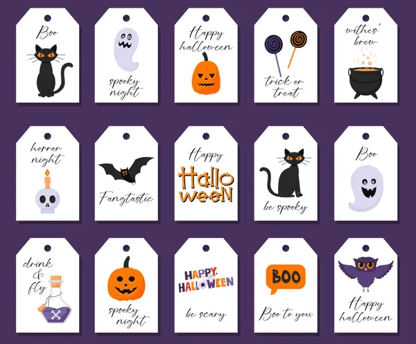 Une Collection Étiquettes Cadeaux Colorées Avec Des Symboles Halloween Des — Image vectorielle