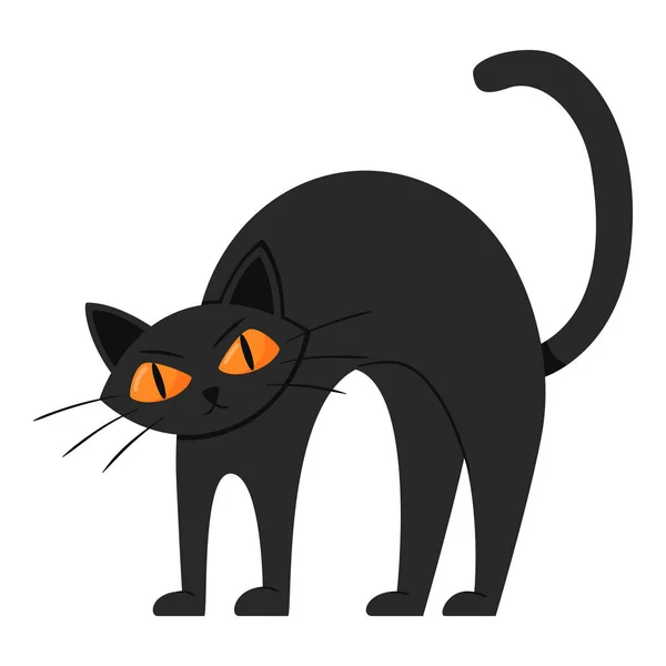 Furioso Fruncido Gato Negro Arqueó Espalda Estilo Dibujos Animados Plana — Vector de stock