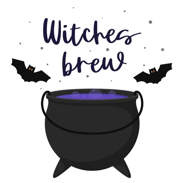 Cauldron Boiling Witch Potion Pot Purple Liquid Poison Bubbles Postcard — Stock Vector