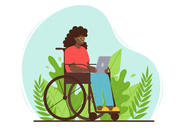 Uma Mulher Adulta Feliz Está Sentada Com Laptop Uma Cadeira —  Vetores de Stock