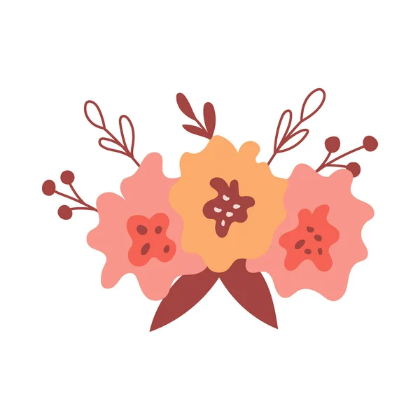 Проста Квіткова Композиція Абстрактними Жовтими Рожевими Квітковими Бруньками Листям Гілочками — стоковий вектор