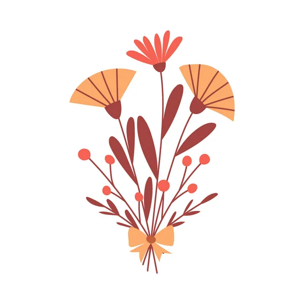 Проста Квіткова Композиція Квітами Бантом Букет Абстрактними Жовтими Червоними Квітами — стоковий вектор