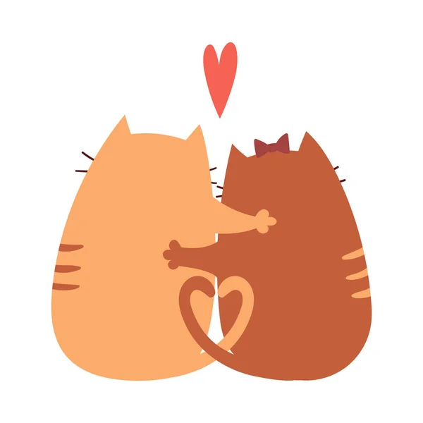 Милі Мультяшні Коти Любові Сидять Обіймаючись Щасливі Чарівні Персонажі День — стоковий вектор