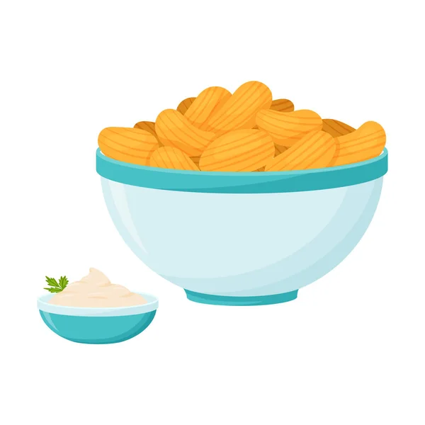 Patates Cipsli Mavi Kase Otlu Beyaz Krema Sosu Fast Food — Stok Vektör