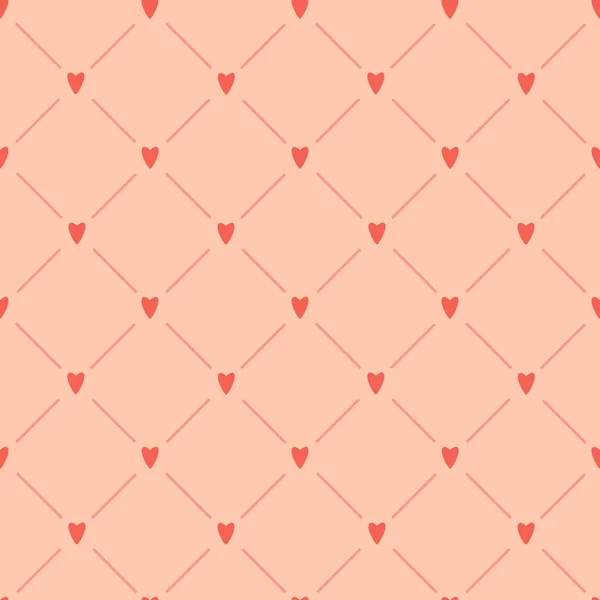 Простой Бесшовный Минималистичный Рисунок Красными Сердцами Полосками Светло Розовом Фоне — стоковый вектор