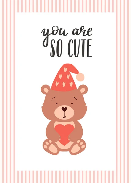 Eine Valentinstagskarte Mit Einem Niedlichen Bären Der Ein Herz Und — Stockvektor