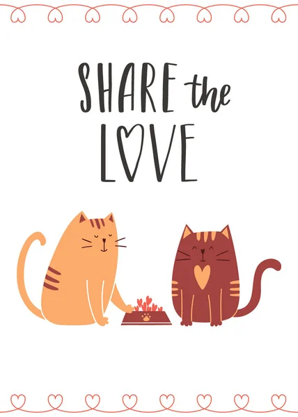 Dia Dos Namorados Cartão Saudação Com Gatos Bonitos Amor Gato — Vetor de Stock