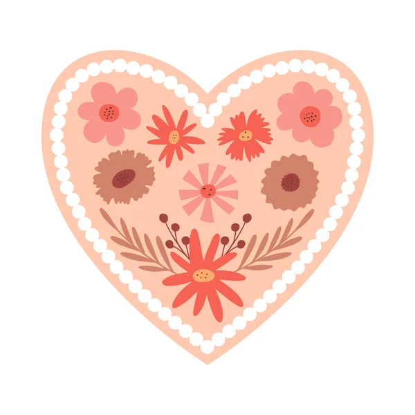 Květinové Srdce Boho Stylu Valentýnské Přání Květinovými Prvky Valentýna Symbol — Stockový vektor