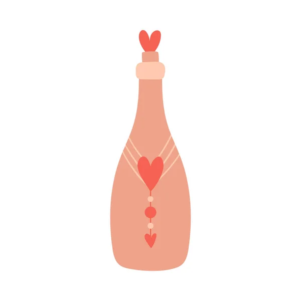 Glass Decorated Bottle Cork Decor Hearts Drink Wine Symbol Romance — Stockvektor