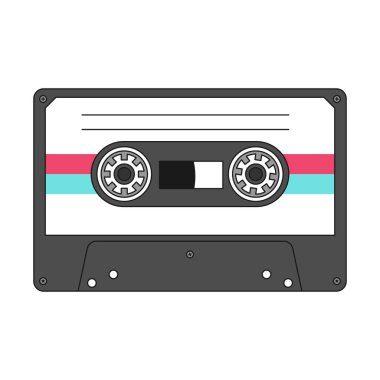 Retro vintage karışık kaset. Retro tarzında ses kaseti. Karışık kaset 80 'ler ve 90' ların müzik sembolüdür. Analog müzik kayıtları için ses ekipmanı. Beyaz üzerine izole edilmiş bir çizim.