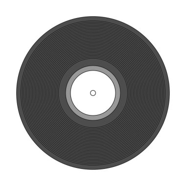 Retro müzik vinil diski. Beyaz etiketli siyah klasik ses diski. Eski usul akustik ses canlandırması. Vektör illüstrasyonu beyaz arkaplanda izole edildi