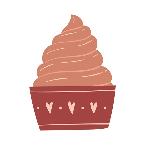 Cupcake Mit Schokoladencreme Streusel Und Herzen Süßes Essen Gebäck Ein — Stockvektor