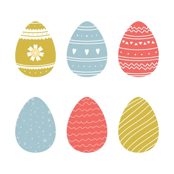 stock vector Set of simple Easter eggs with different pattern isolated on white background. Colorful cartoon vector illustration. Design element for greeting card, invitation, print.