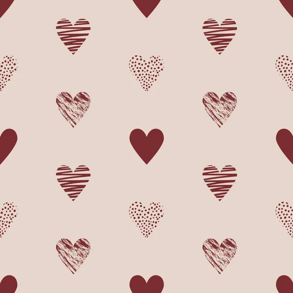 Vector Seamless Pattern Simple Textured Hatched Hearts Valentine Day Beige — Stock Vector
