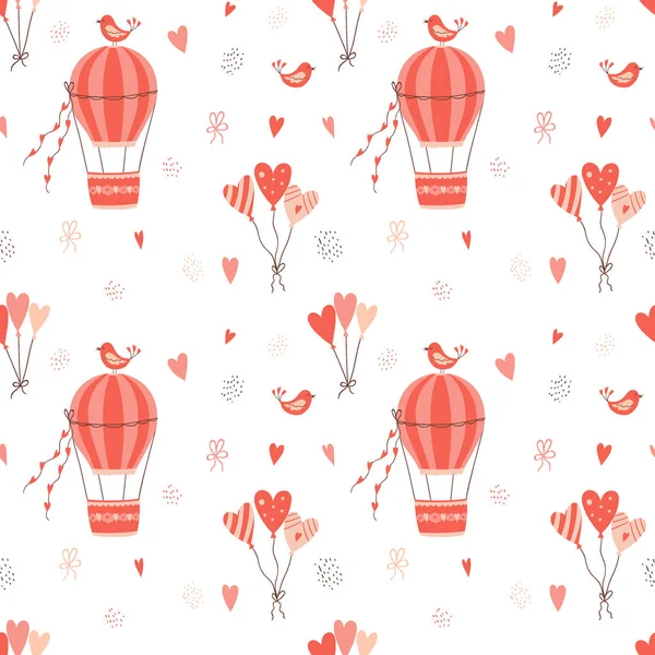 Dia Dos Namorados Padrão Sem Costura Com Voo Balão Quente — Vetor de Stock