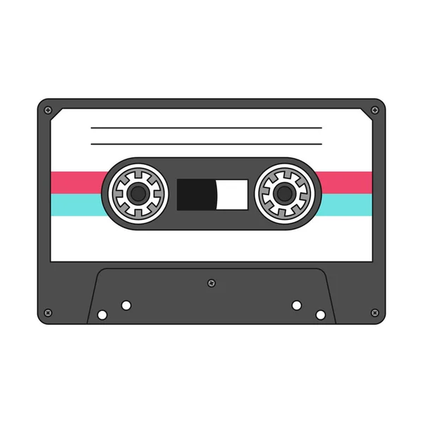 レトロなヴィンテージミックステープ レトロなスタイルのオーディオカセット ミックステープは 80年代と90年代の音楽的シンボルです アナログ音楽レコードのオーディオ機器 白地に描かれた輪郭線のイラスト — ストックベクタ
