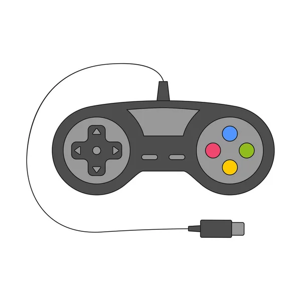 Vintage Gamepad Joystick Playing Video Games Retro Equipment Wire Game — Stock Vector