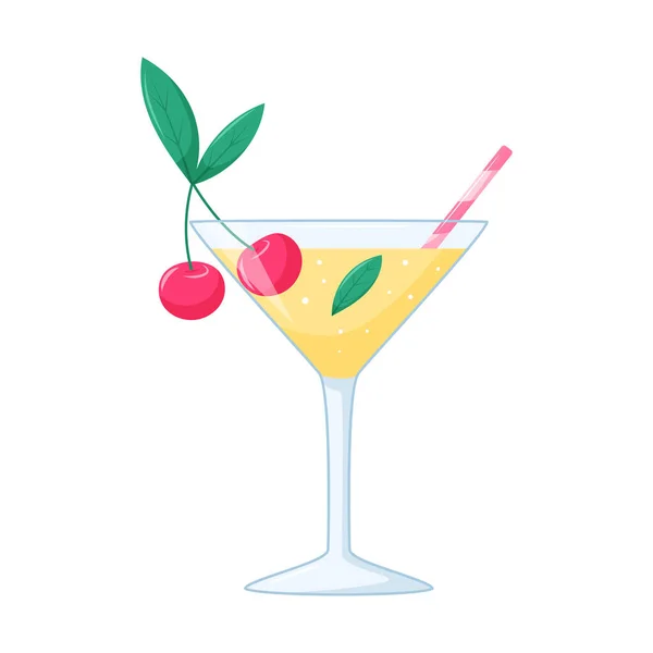 Boisson Estivale Plage Aux Cerises Dans Verre Cocktail Transparent Avec — Image vectorielle