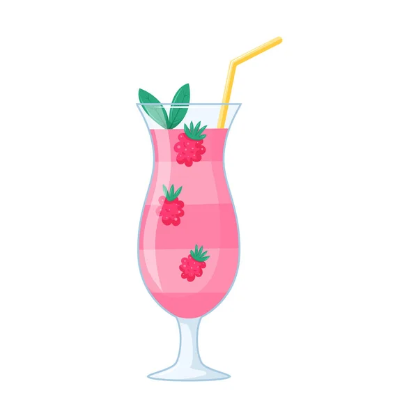 Sommar Strand Puff Cocktail Uppfriskande Dryck Med Hallon Ett Genomskinligt — Stock vektor