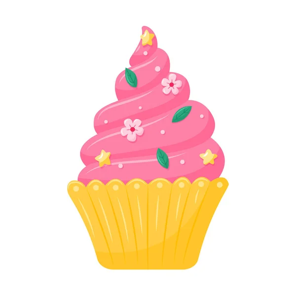 Festivo Cupcake Com Creme Cores Polvilhado Com Estrelas Sobremesa Comida — Vetor de Stock