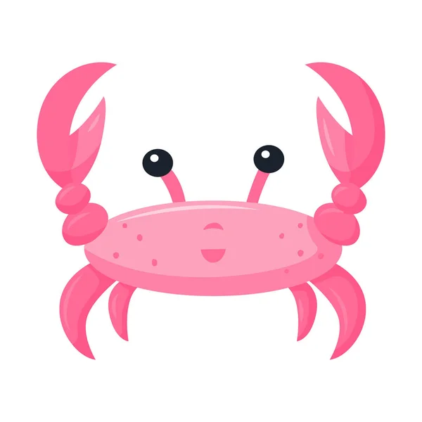 有爪子的粉红蟹抬起来了 可爱的性格 海洋水生动物在白色背景上孤立的平面卡通风格的矢量插图 — 图库矢量图片