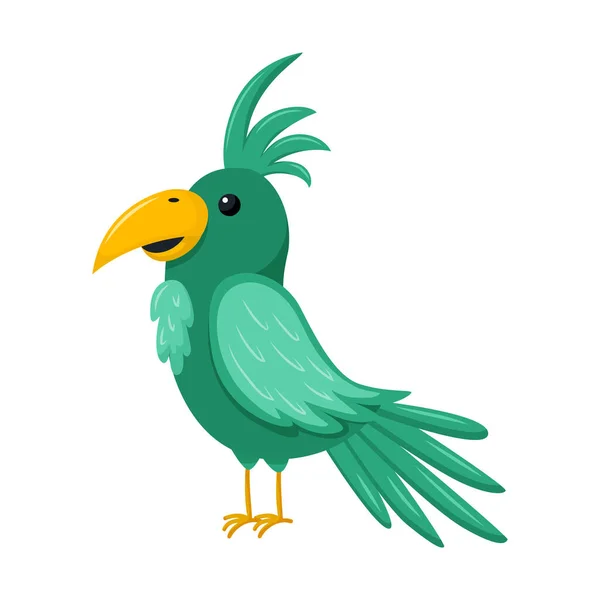 Милый Зеленый Попугай Тропическая Птица Экзотическое Животное Векторная Иллюстрация Плоском — стоковый вектор